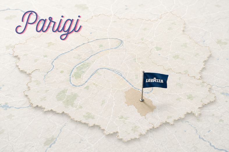 Mappa dell’area di Parigi con segnaposto Lavazza vicino a Vitry-sur-Seine, sede di D8