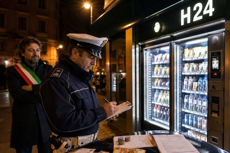 Controlli notturni su distributori automatici H24 con verbali e multe per vendita fuori orario