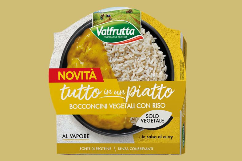 Confezione di Tutto in un Piatto con i Bocconcini vegetali al curry